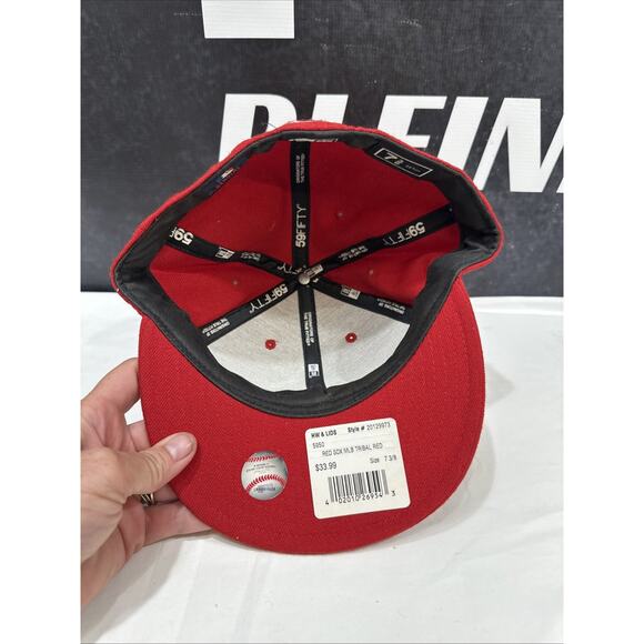 Boston Red Sox Tribal MLB Baseball New Era 59Fifty Fitted Hat 7 3/8 Red Flat Bil - Picture 6 of 8